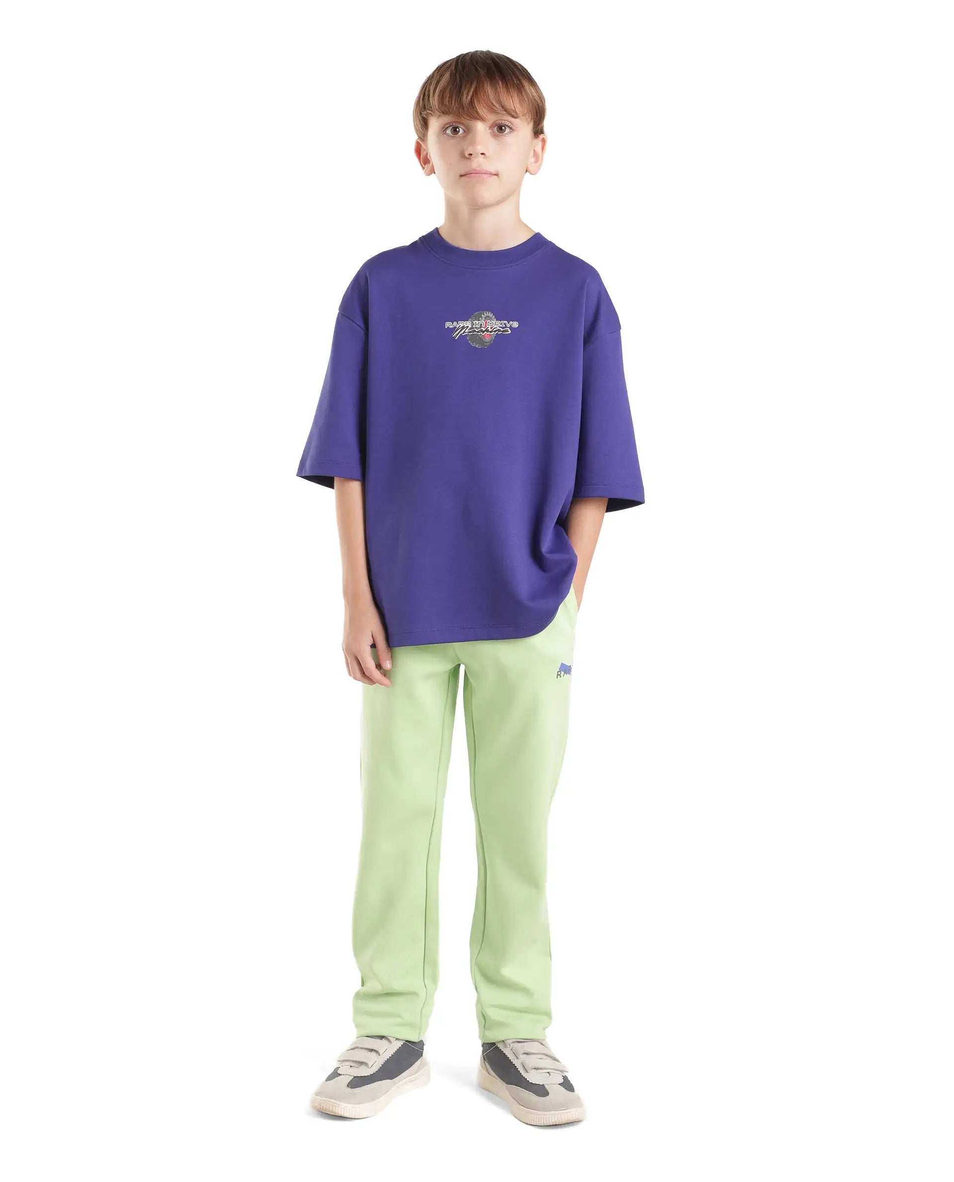 Boys Fluorescent Green Straight-Fit Jelly Print Cotton Blend Trackpants