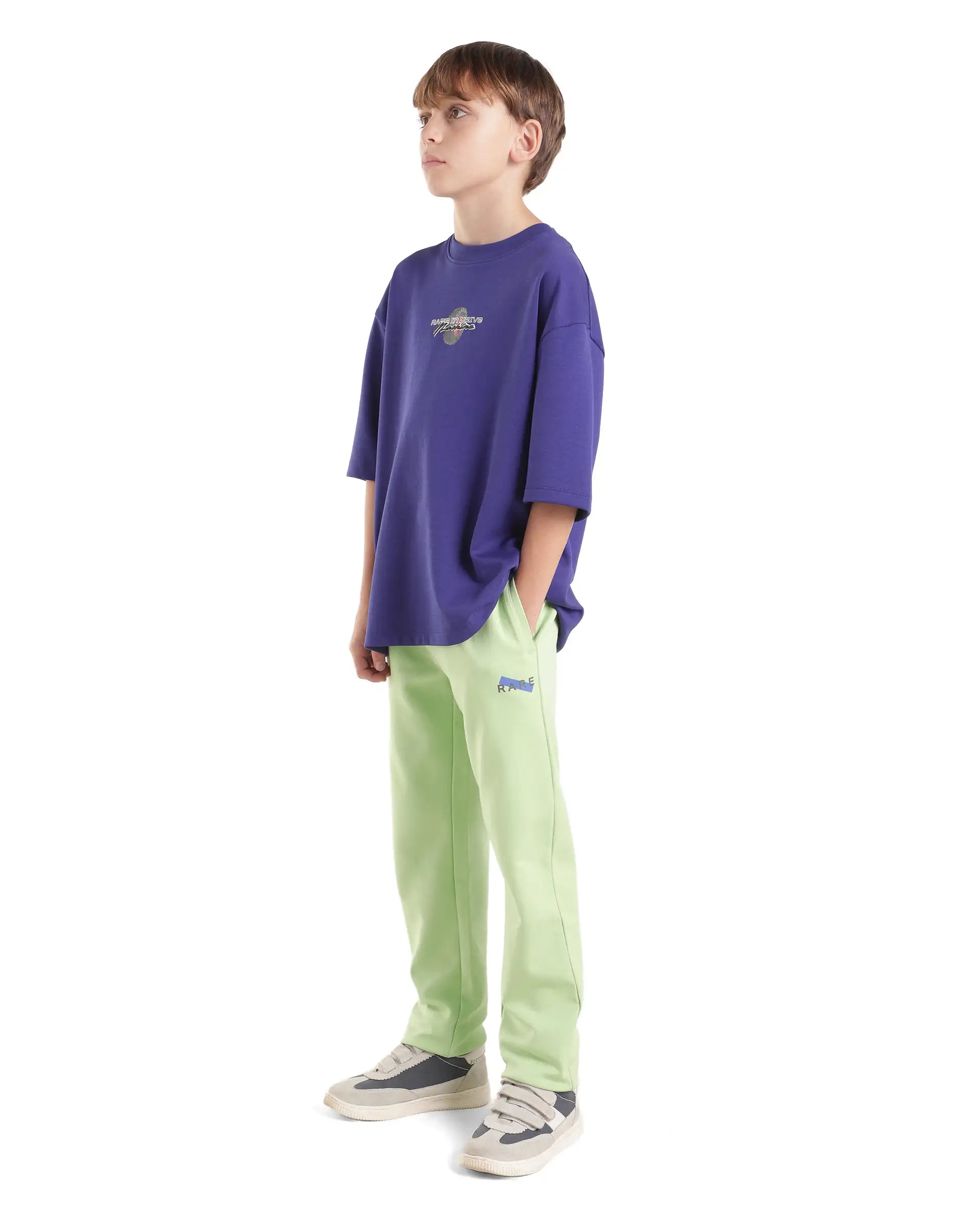 Boys Fluorescent Green Straight-Fit Jelly Print Cotton Blend Trackpants