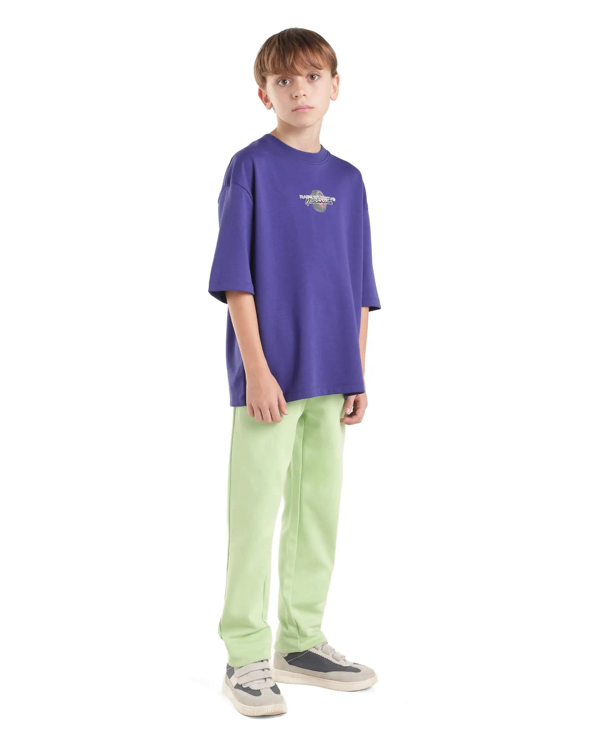 Boys Fluorescent Green Straight-Fit Jelly Print Cotton Blend Trackpants