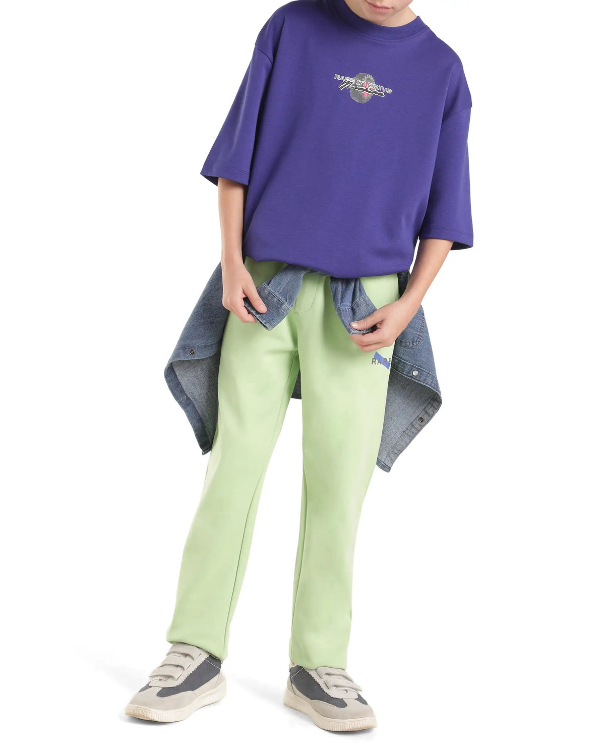 Boys Fluorescent Green Straight-Fit Jelly Print Cotton Blend Trackpants