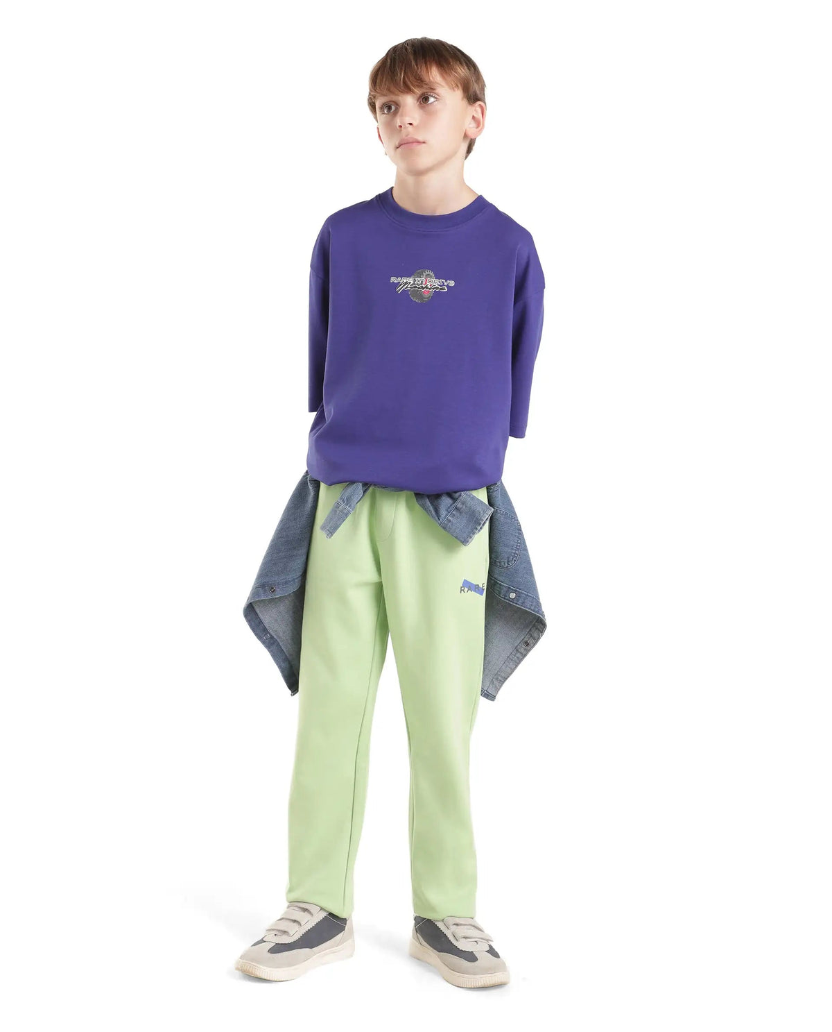 Boys Fluorescent Green Straight-Fit Jelly Print Cotton Blend Trackpants