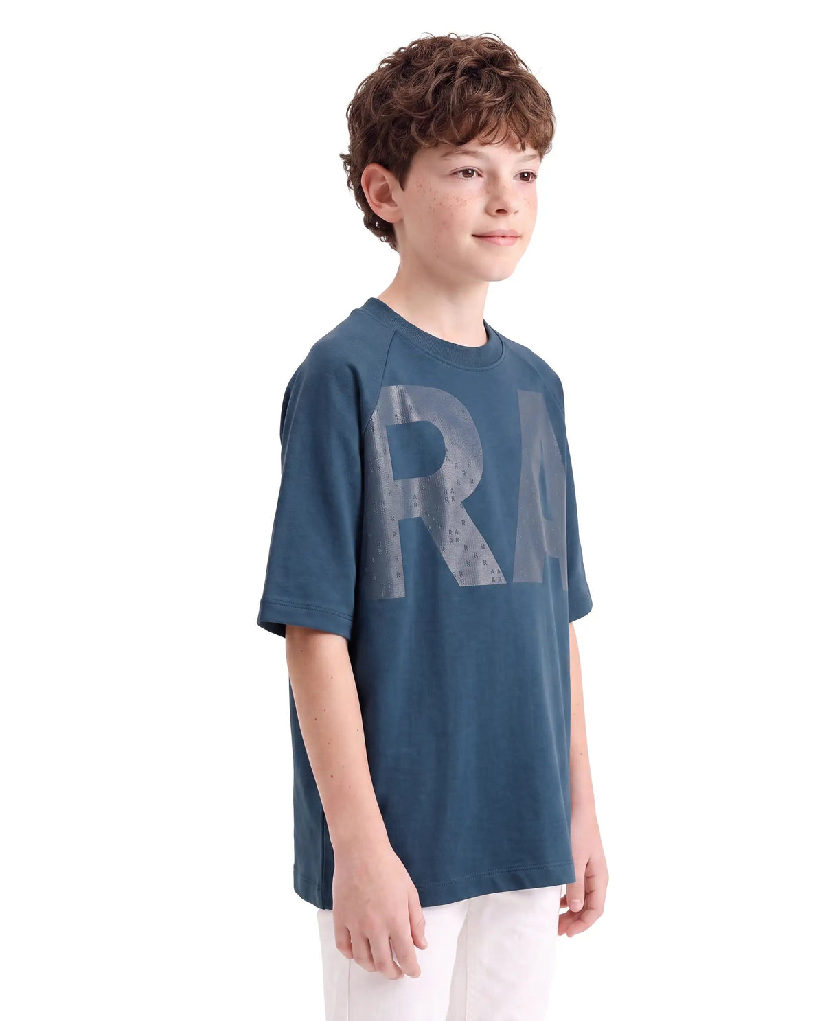 Boys Dark Teal Oversized Half-Sleeve Graphic Print Cotton T-Shirt