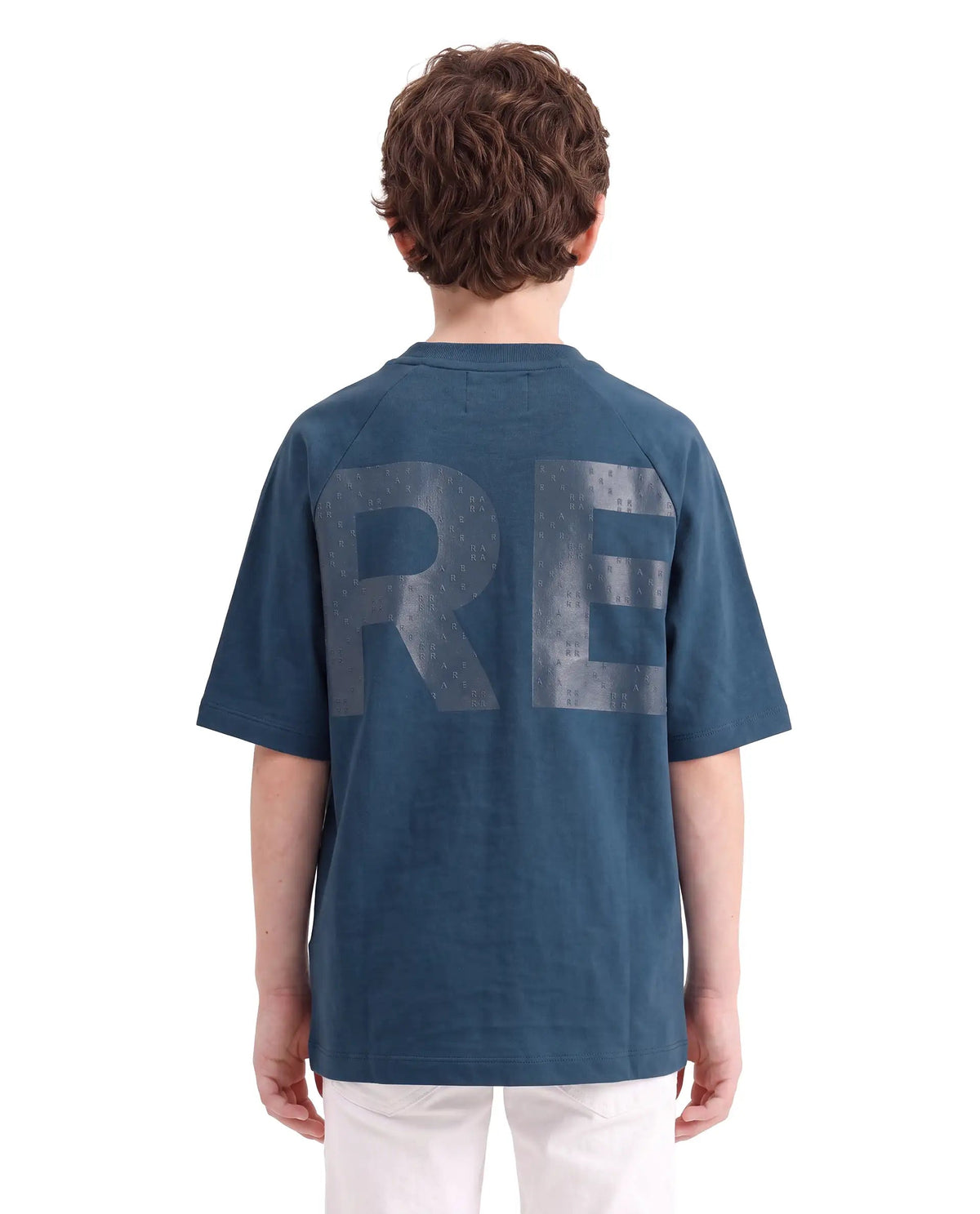 Boys Dark Teal Oversized Half-Sleeve Graphic Print Cotton T-Shirt