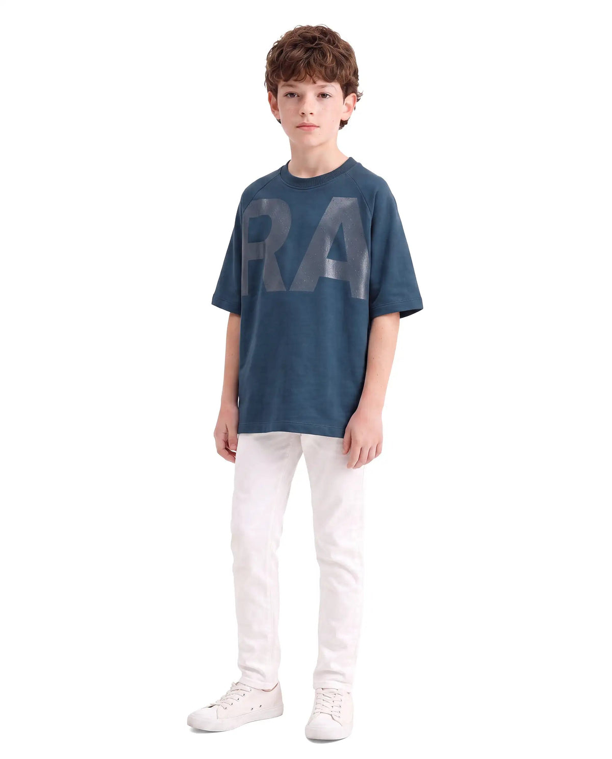 Boys Dark Teal Oversized Half-Sleeve Graphic Print Cotton T-Shirt