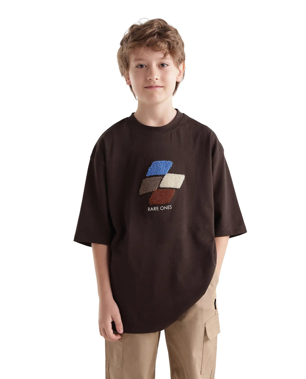 Rare Ones Boys Ted Oversized Fit Cotton T-Shirt - Dark Brown