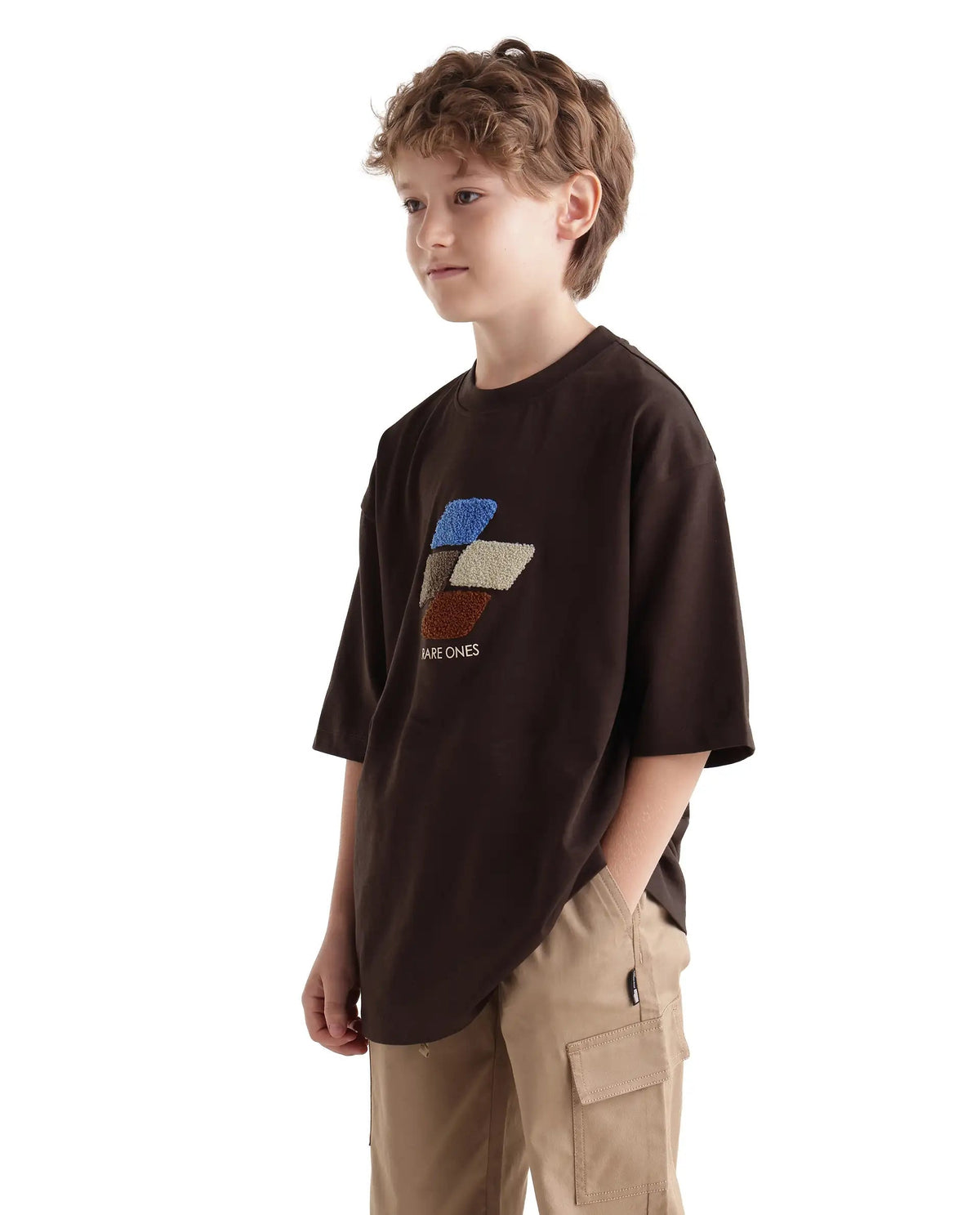 Rare Ones Boys Ted Oversized Fit Cotton T-Shirt - Dark Brown