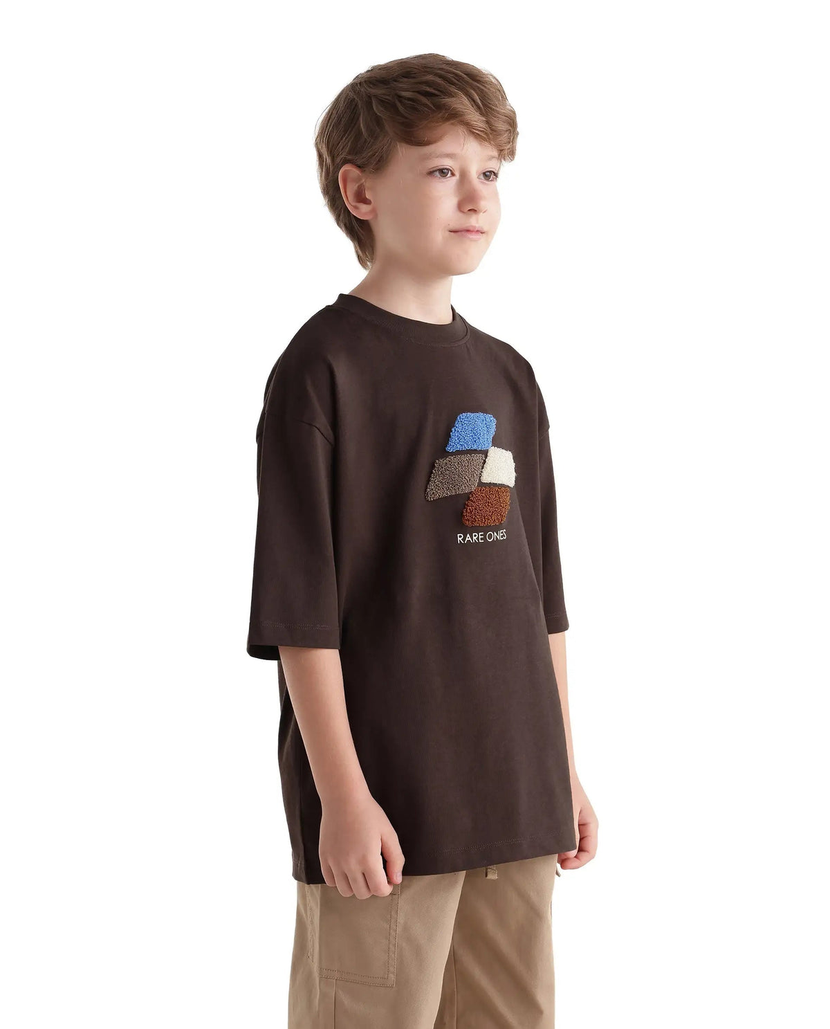 Rare Ones Boys Ted Oversized Fit Cotton T-Shirt - Dark Brown
