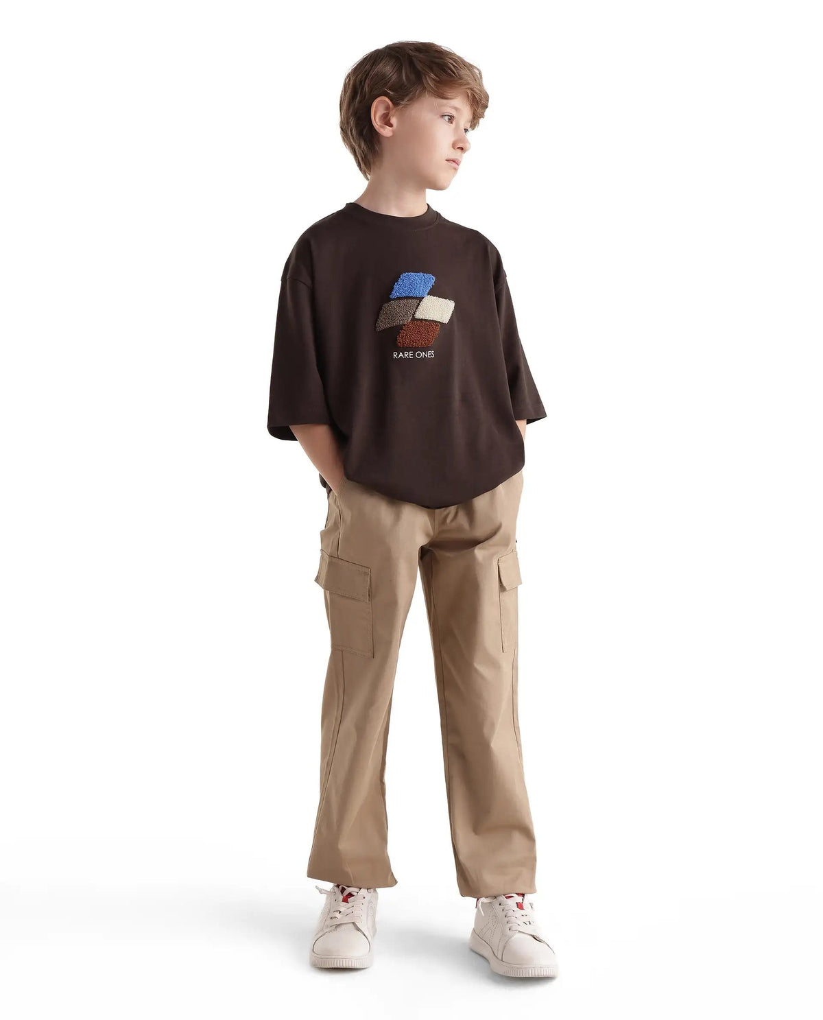 Rare Ones Boys Ted Oversized Fit Cotton T-Shirt - Dark Brown
