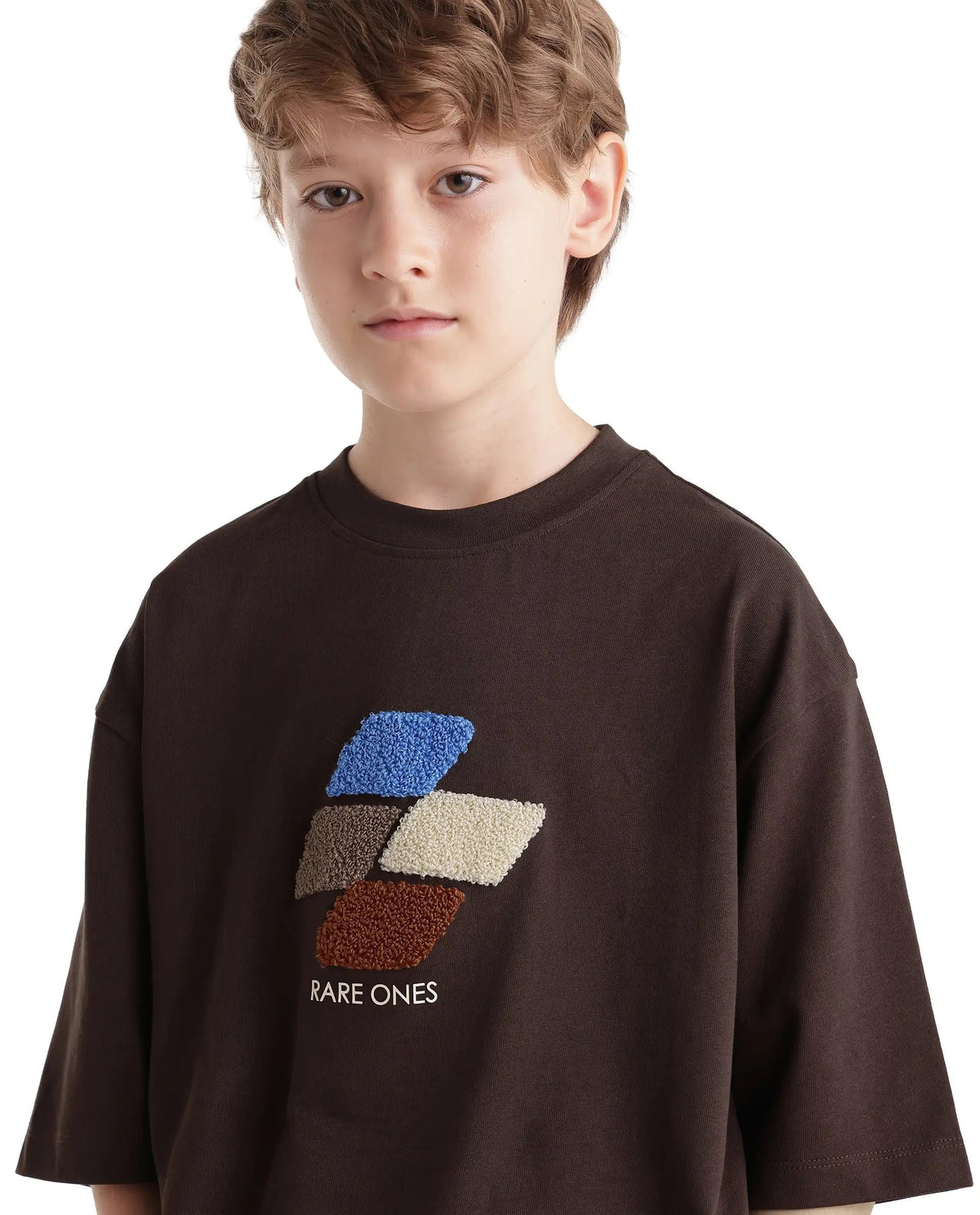 Rare Ones Boys Ted Oversized Fit Cotton T-Shirt - Dark Brown