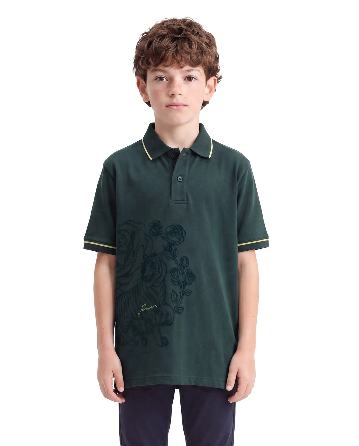 Rare Ones Boys Trax Regular Fit Cotton Polo - Dark Green