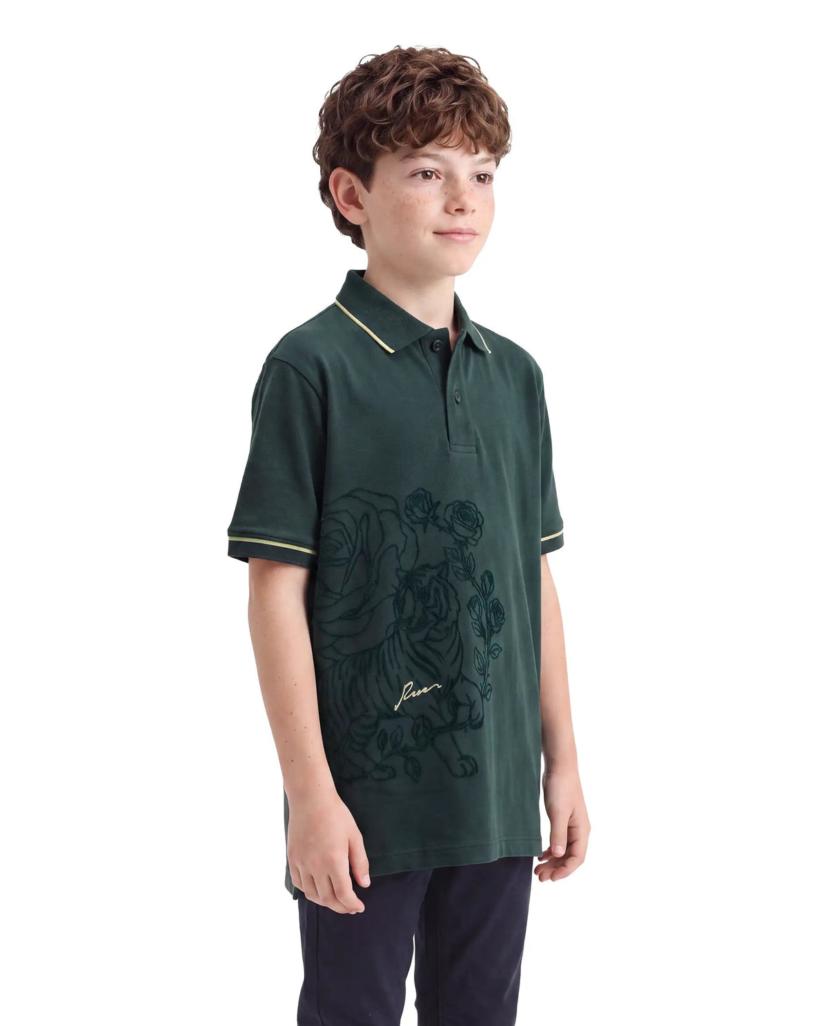 Rare Ones Boys Trax Regular Fit Cotton Polo - Dark Green
