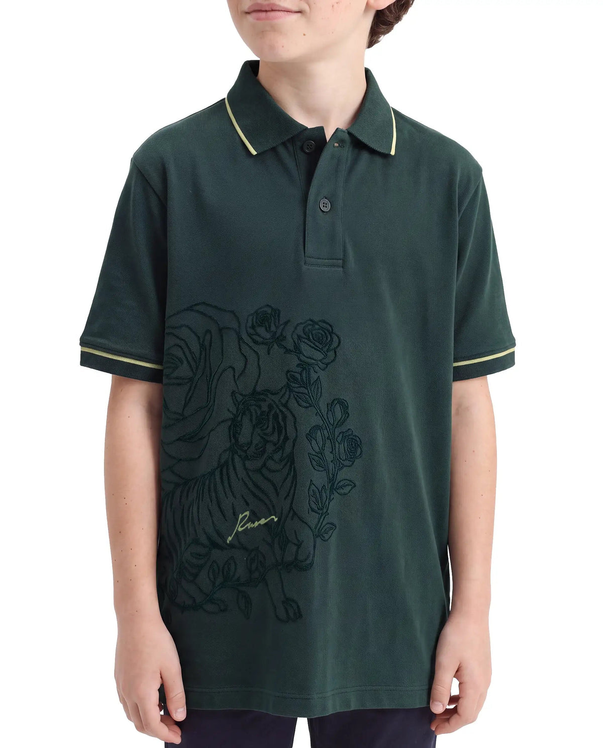 Rare Ones Boys Trax Regular Fit Cotton Polo - Dark Green