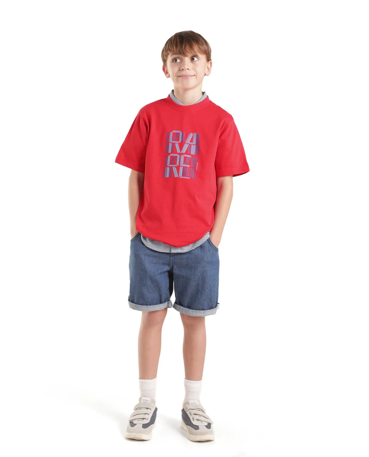 Rare Ones Boys Clyde Regular Fit Cotton T-Shirt - Red