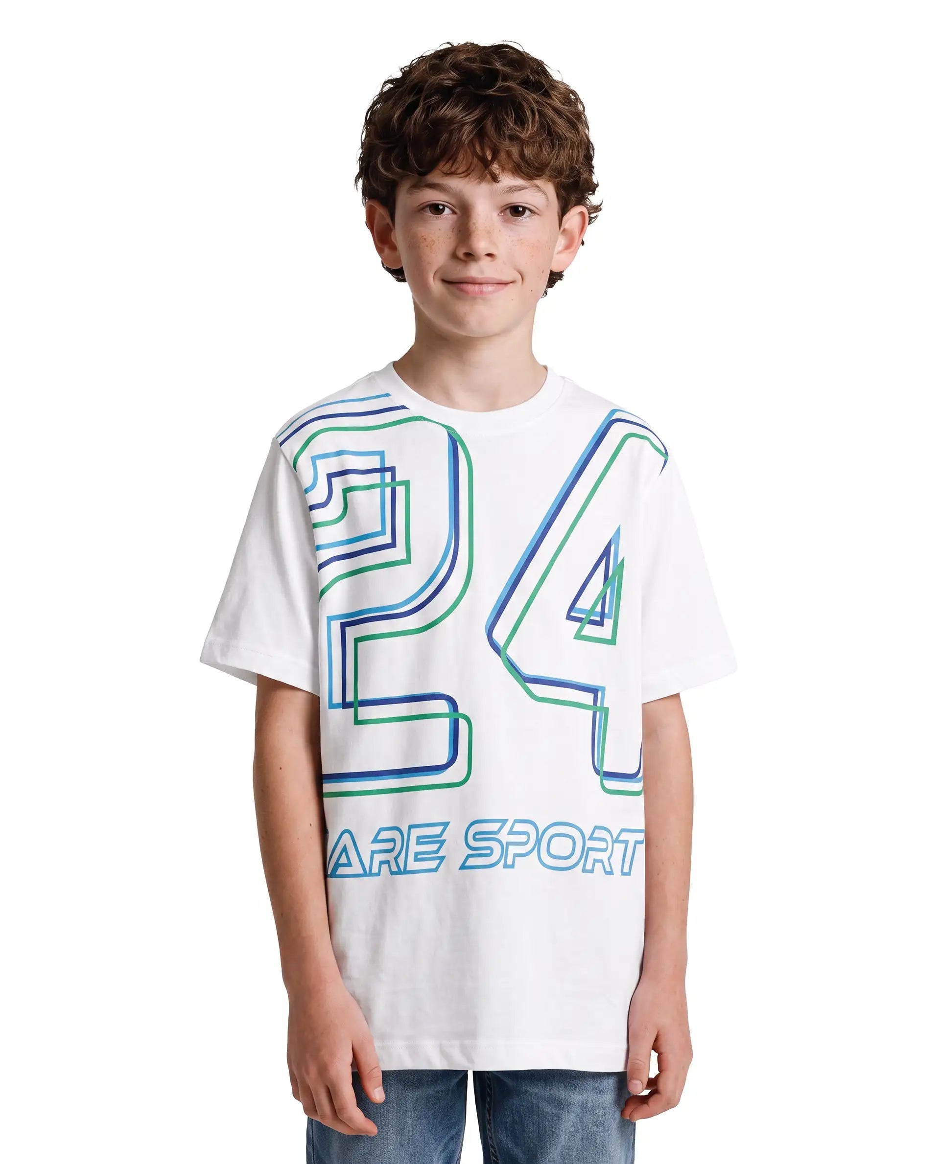 Boys White Regular-Fit Half-Sleeve Graphic Print Cotton T-Shirt