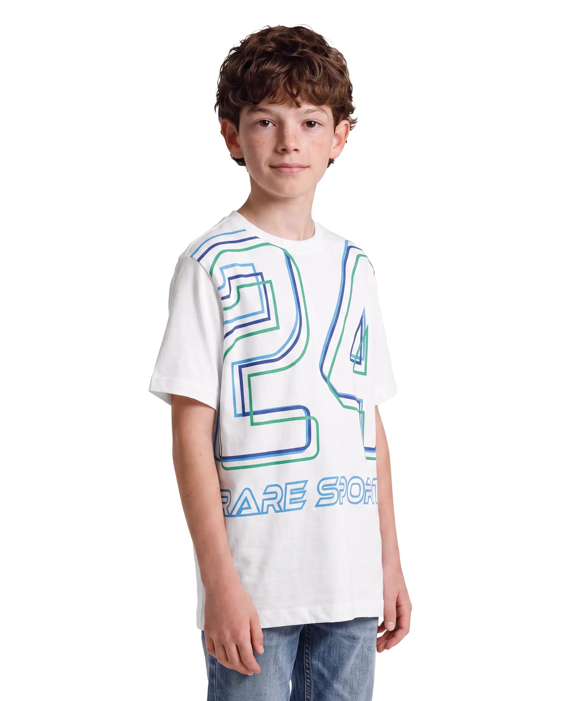 Boys White Regular-Fit Half-Sleeve Graphic Print Cotton T-Shirt