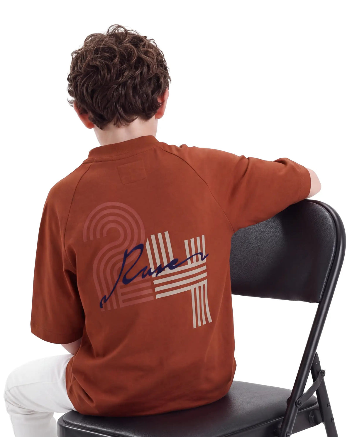 Boys Rust Oversized Half-Sleeve Graphic Print Cotton T-Shirt