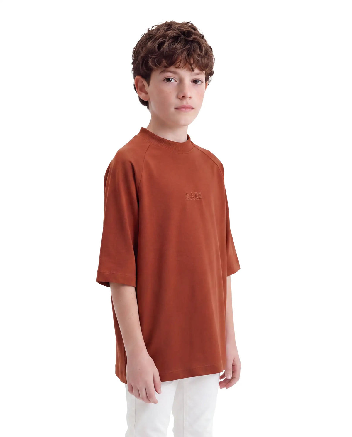 Boys Rust Oversized Half-Sleeve Graphic Print Cotton T-Shirt