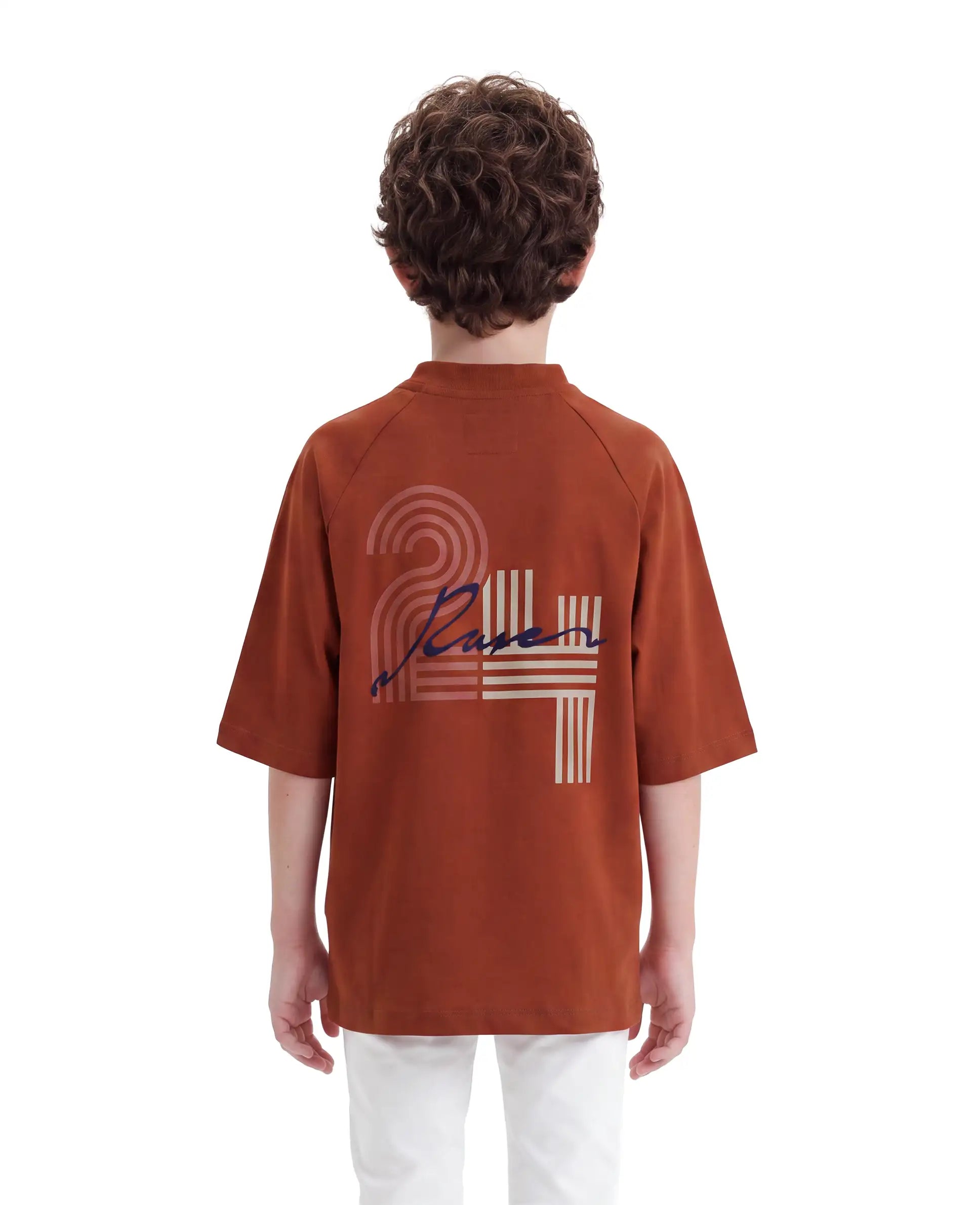 Boys Rust Oversized Half-Sleeve Graphic Print Cotton T-Shirt