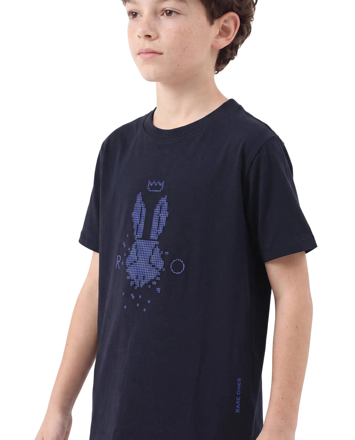 Rare Ones Boys Walko Regular Fit Cotton Blend T-Shirt - Navy