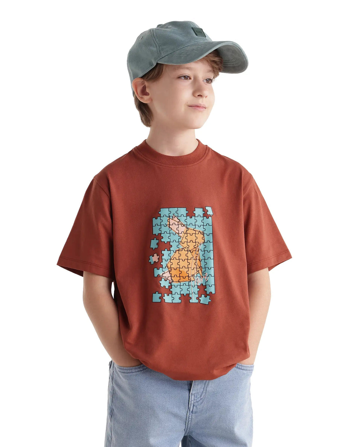 Rare Ones Boys Alarc Regular Fit Cotton Blend T-Shirt - Rust