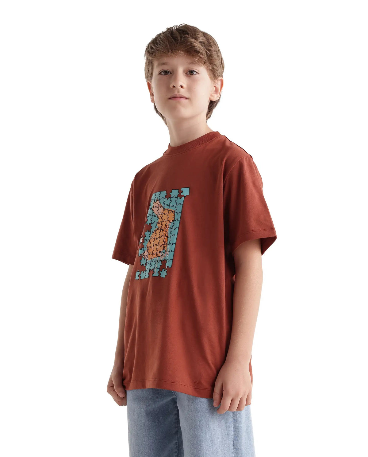 Rare Ones Boys Alarc Regular Fit Cotton Blend T-Shirt - Rust