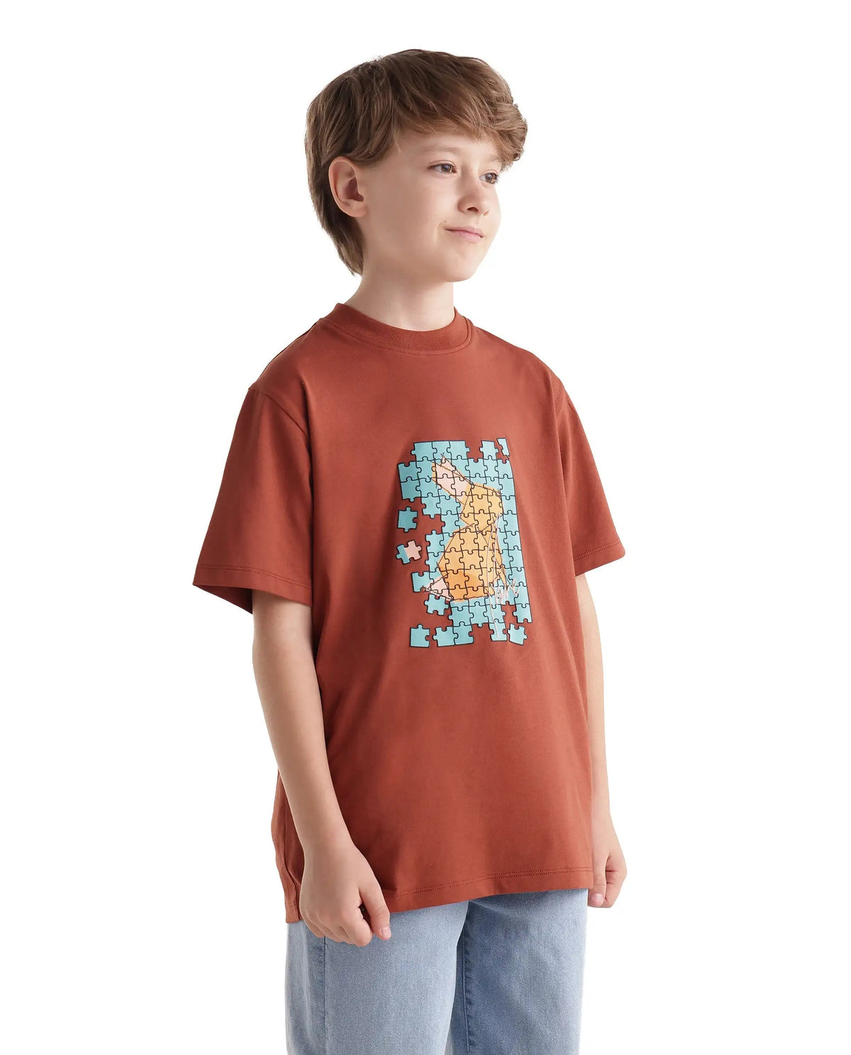Rare Ones Boys Alarc Regular Fit Cotton Blend T-Shirt - Rust
