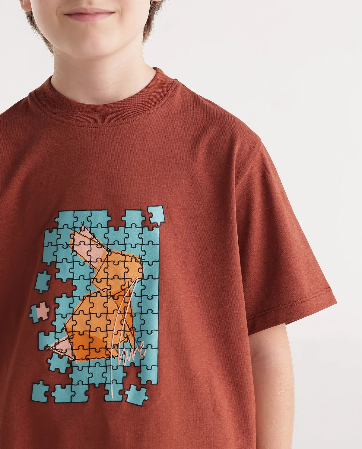 Rare Ones Boys Alarc Regular Fit Cotton Blend T-Shirt - Rust
