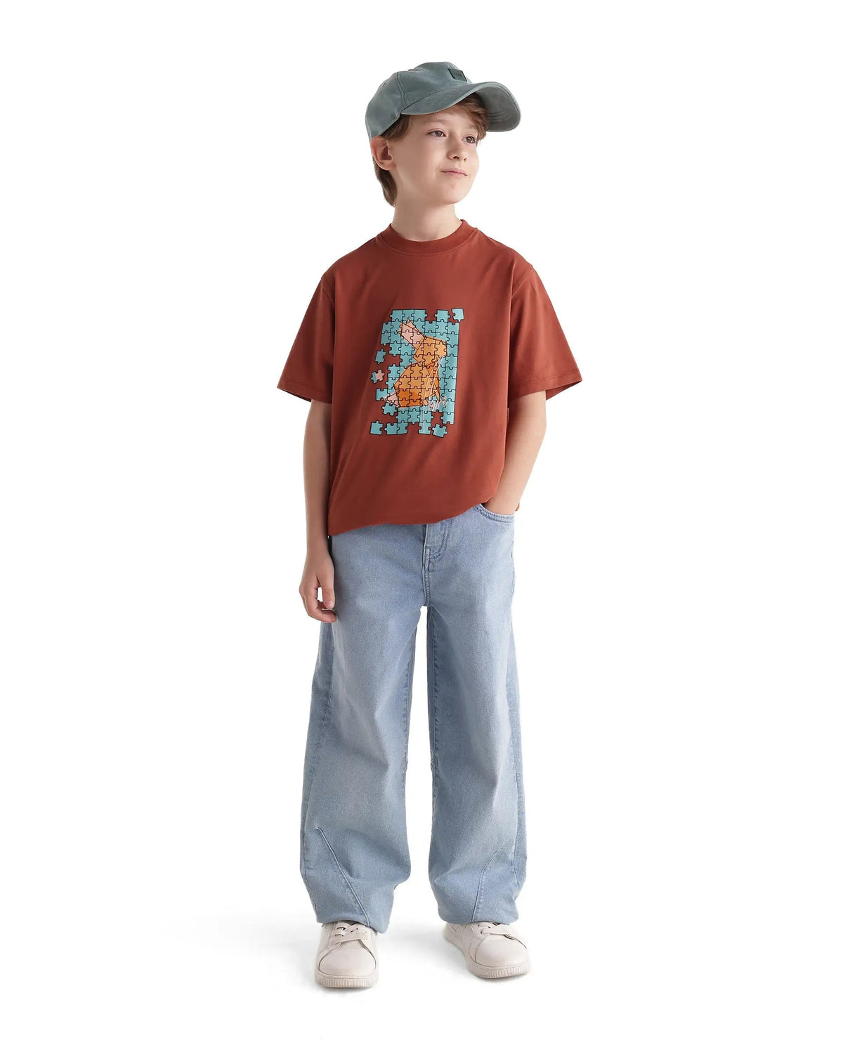 Rare Ones Boys Alarc Regular Fit Cotton Blend T-Shirt - Rust