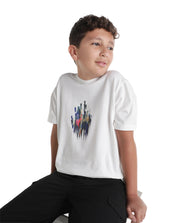 Boys Off White Regular-Fit Half-Sleeve Printed Cotton Blend T-Shirt