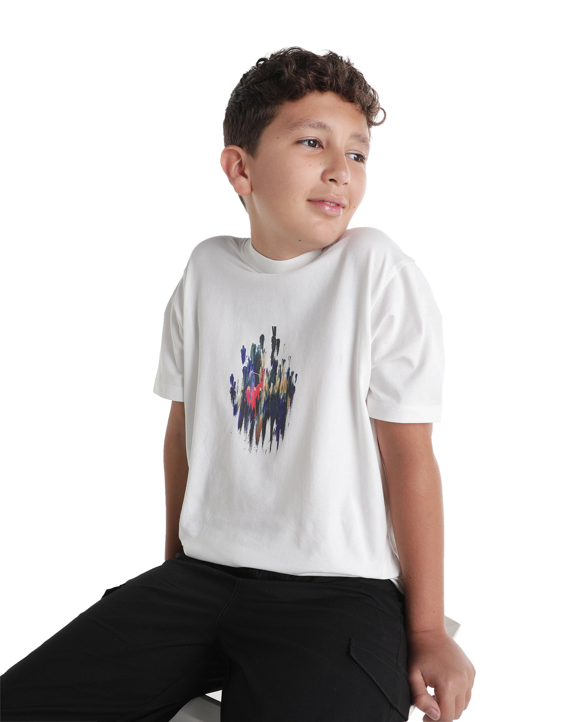 Boys Off White Regular-Fit Half-Sleeve Printed Cotton Blend T-Shirt
