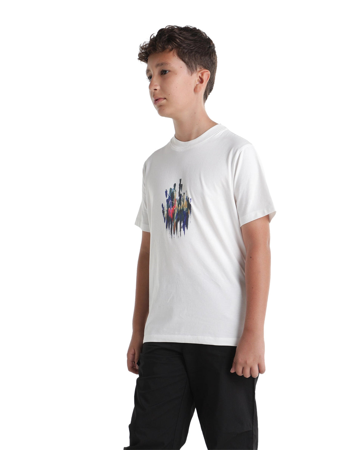 Boys Off White Regular-Fit Half-Sleeve Printed Cotton Blend T-Shirt