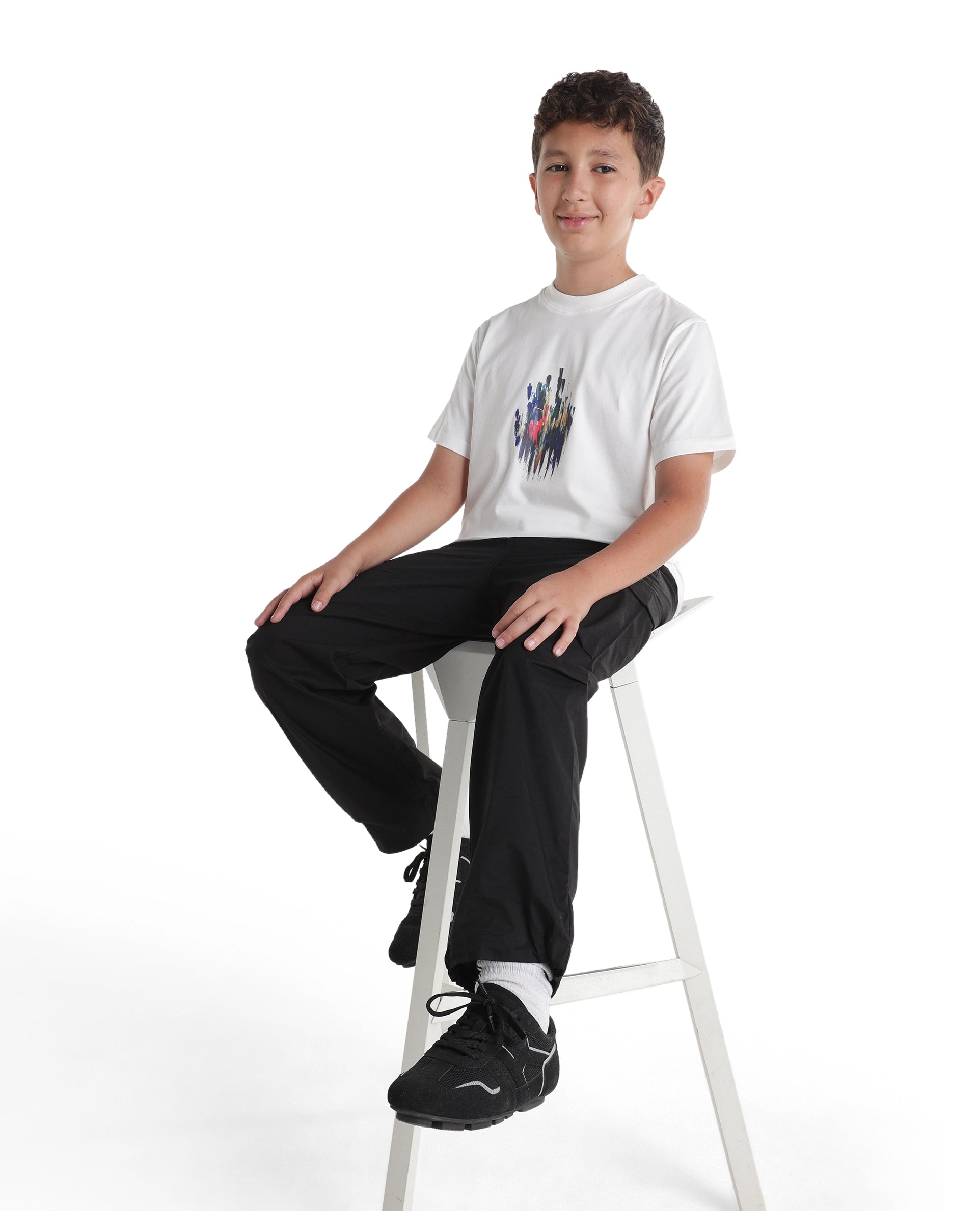 Boys Off White Regular-Fit Half-Sleeve Printed Cotton Blend T-Shirt