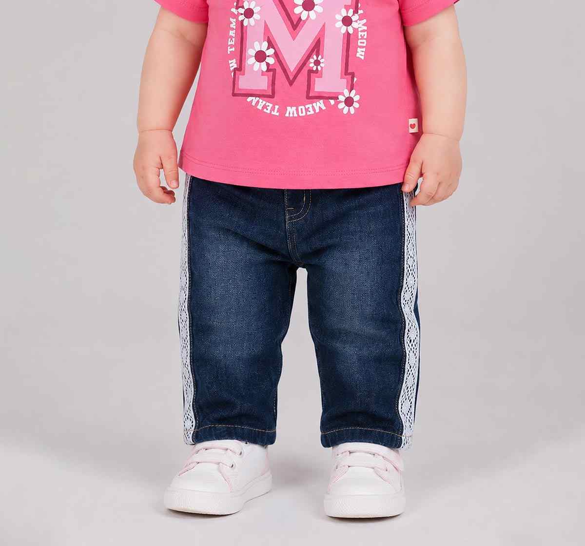 Wide Leg Denim with Lace Detail Blue