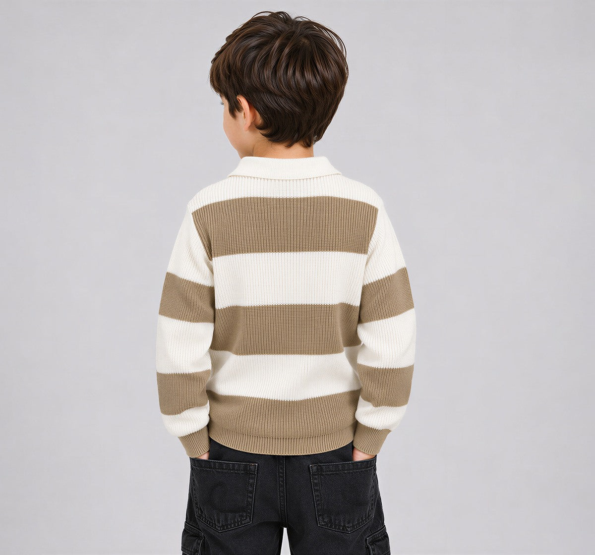 Striper Flatknit T-Shirt with Collar Yellow Full Sleeves