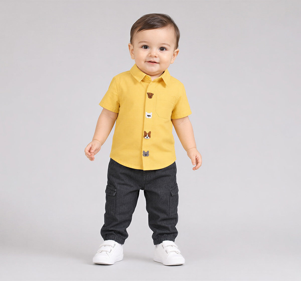 Half Sleeves Embroidered Placket Shirt Yellow