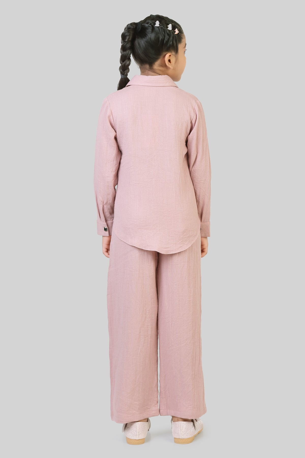 Girls Cotton Linen Co-ord Set with Stud Detail
