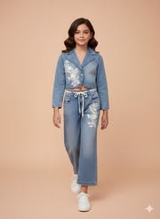 Girls Light Blue Embroidered Applique Co-Ord Set