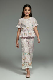 Girls Pink Embroidered Cotton Co-Ord Set