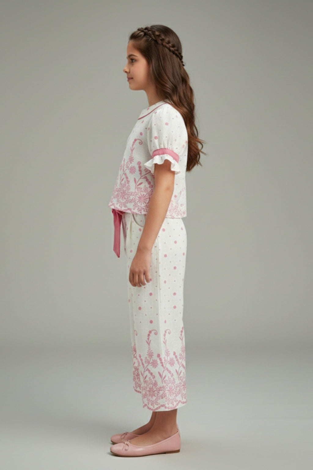 Girls Coral Rubber Printed Co-Ord Set