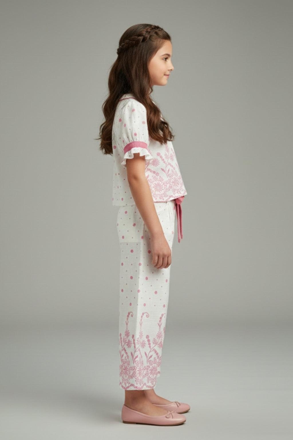 Girls Coral Rubber Printed Co-Ord Set