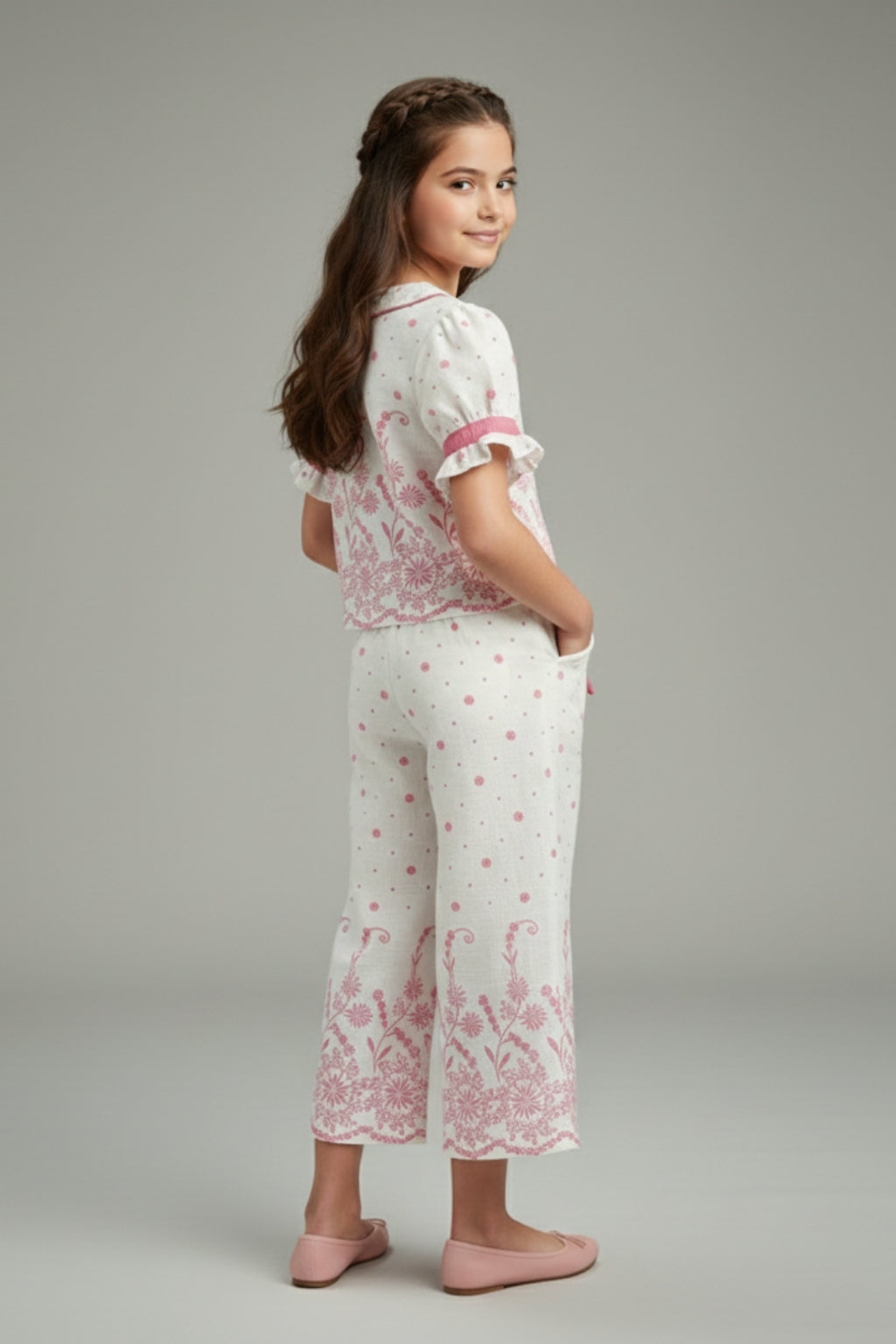 Girls Coral Rubber Printed Co-Ord Set