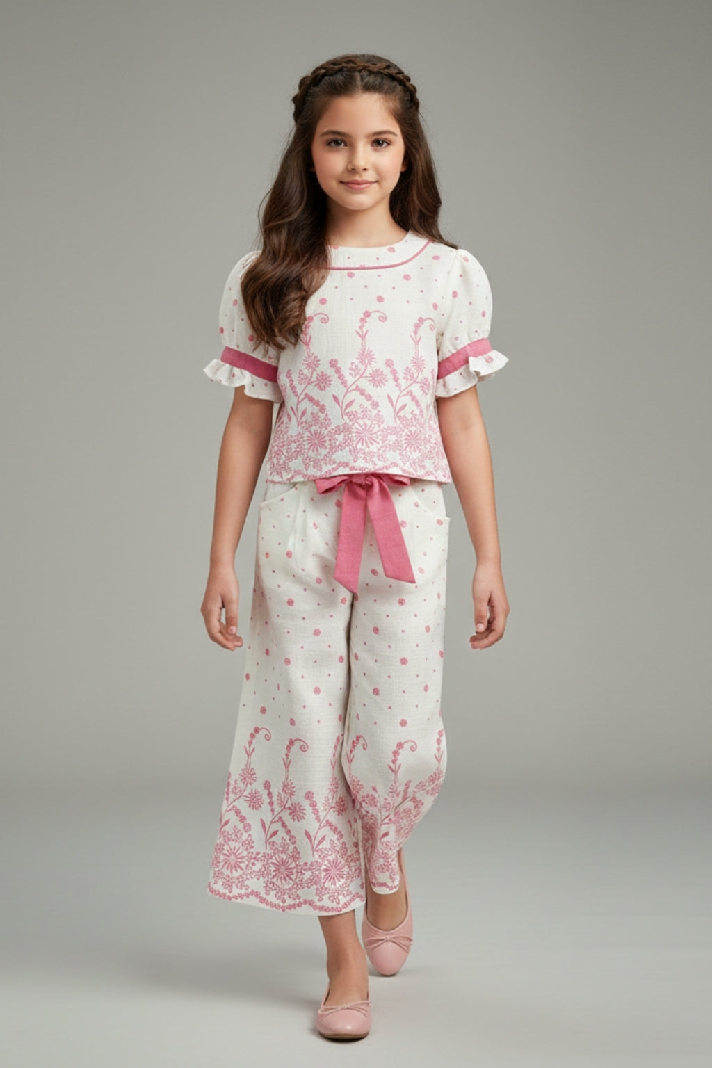 Girls Coral Rubber Printed Co-Ord Set