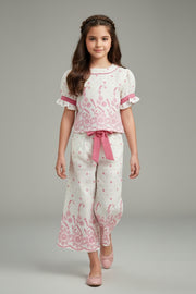 Girls Coral Rubber Printed Co-Ord Set