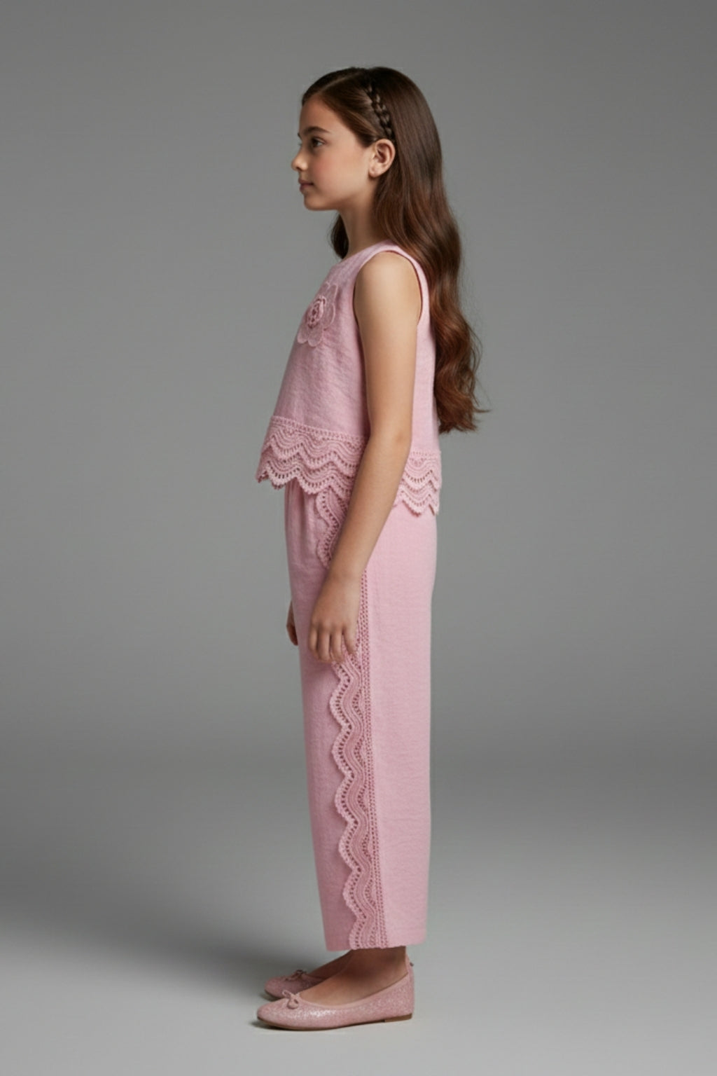 Girls Pink Sleeveless Casual Co-Ord Set