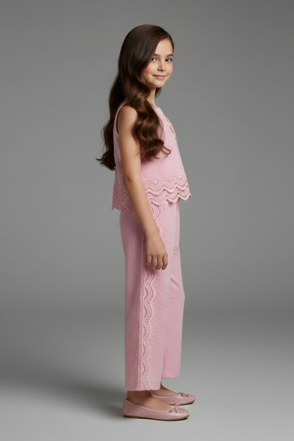 Girls Pink Sleeveless Casual Co-Ord Set