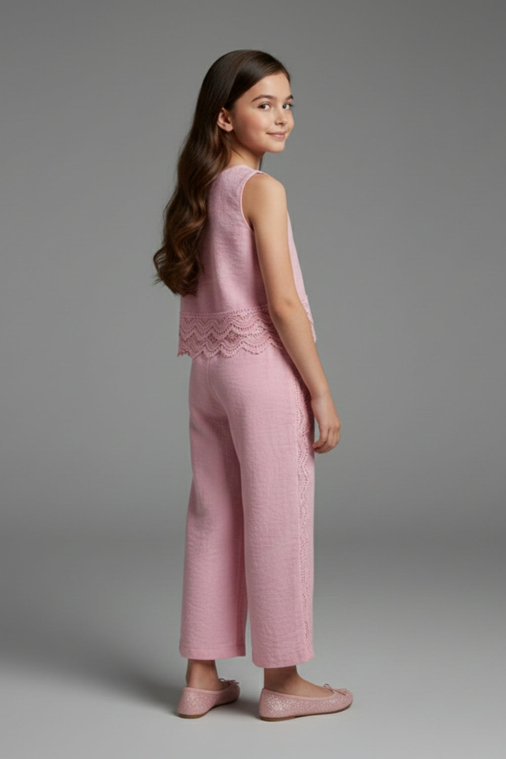 Girls Pink Sleeveless Casual Co-Ord Set