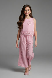 Girls Pink Sleeveless Casual Co-Ord Set