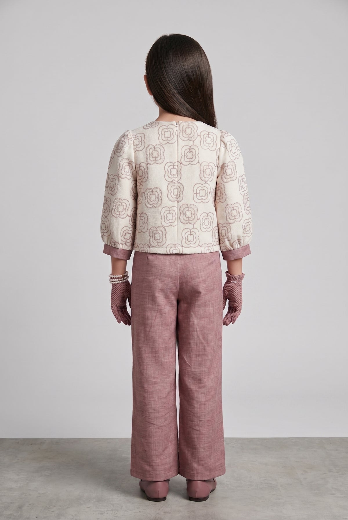 Girls Embroidered Nylon Viscose Co-ord Set in Onion Pink