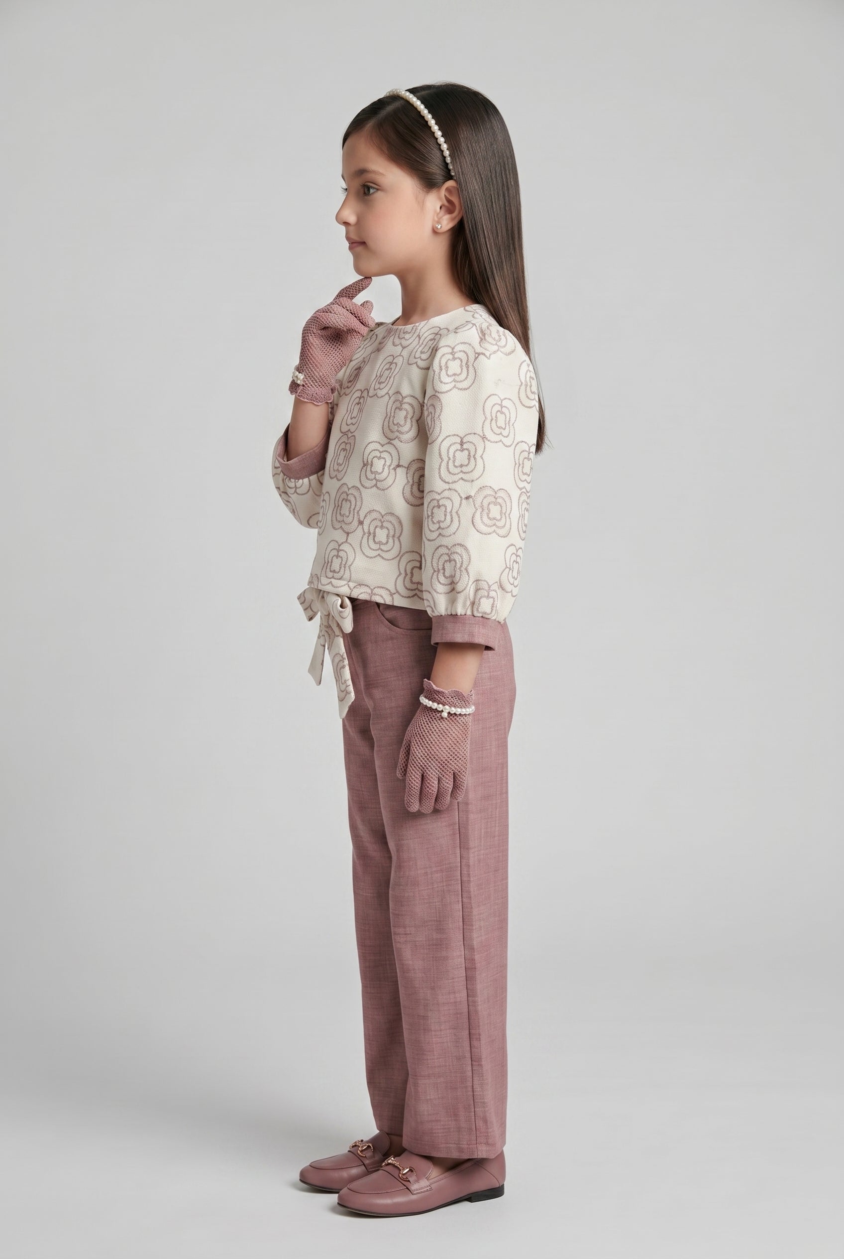 Girls Embroidered Nylon Viscose Co-ord Set in Onion Pink