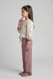 Girls Embroidered Nylon Viscose Co-ord Set in Onion Pink